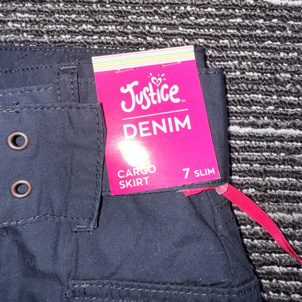 Justice Cargo Skort Girls 7 Slim New Black Belted Utility Denim Skirt